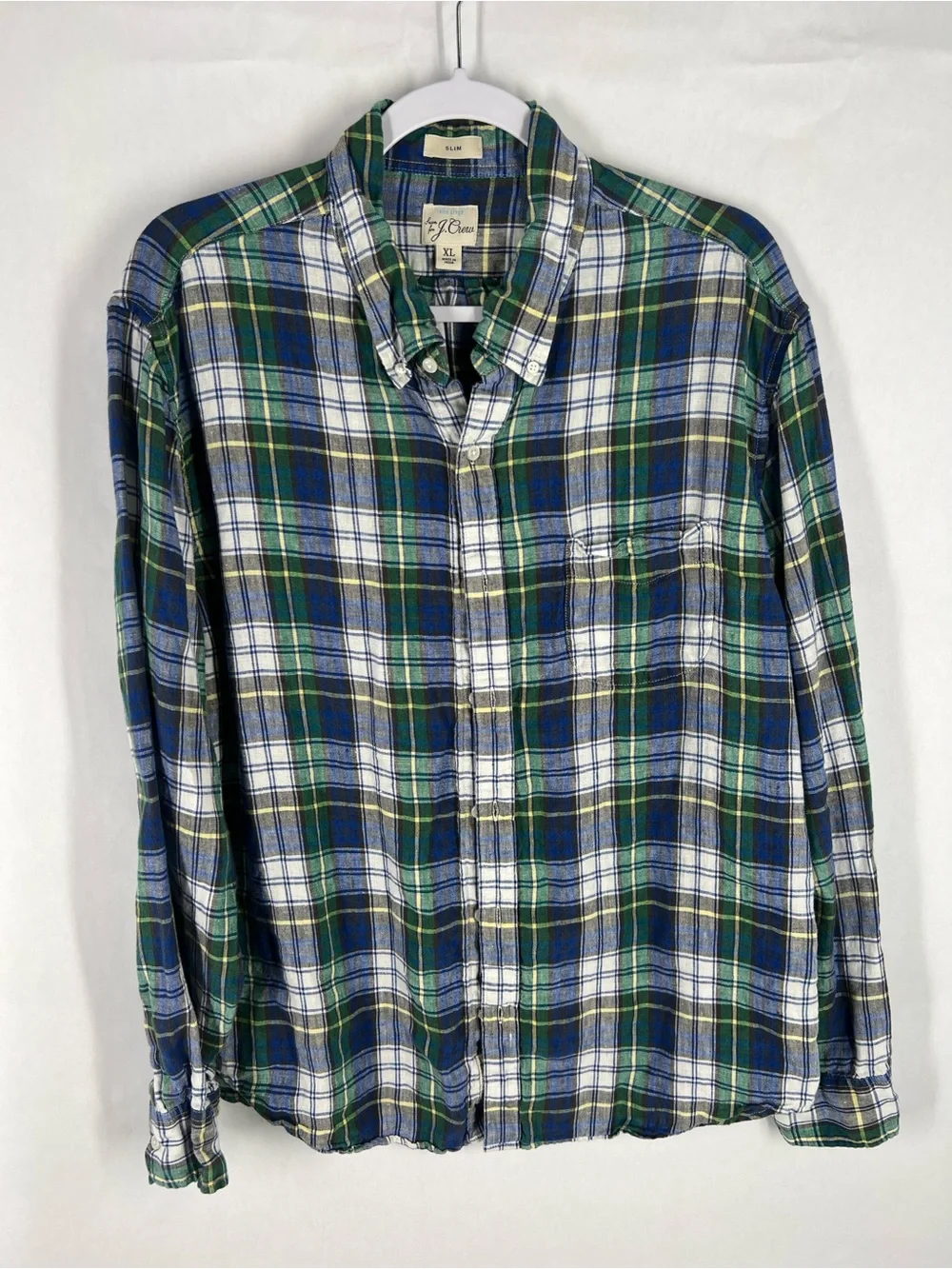 J.Crew Baird McNutt Irish Linen Plaid Button Down Shirt Slim Fit Size XL